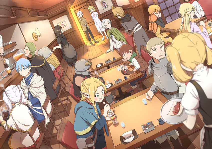 6+boys, 6+girls, absurdres, alcohol, aletta, armor, beard, bell_cranel