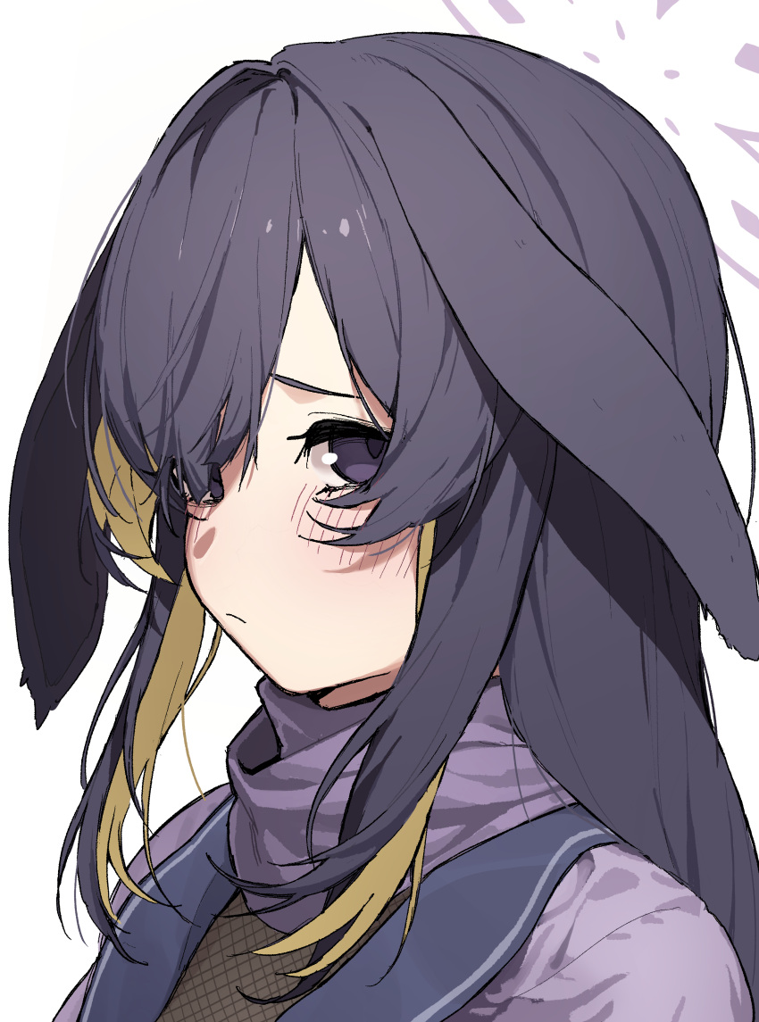 1girl, absurdres, animal_ears, areola_slip, black_hair, blonde_hair, blue_archive, blush