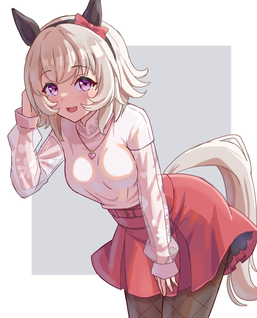 1girl, animal_ears, black_thighhighs, bow, breasts, collared_shirt, curren_chan_(umamusume), ear_bow