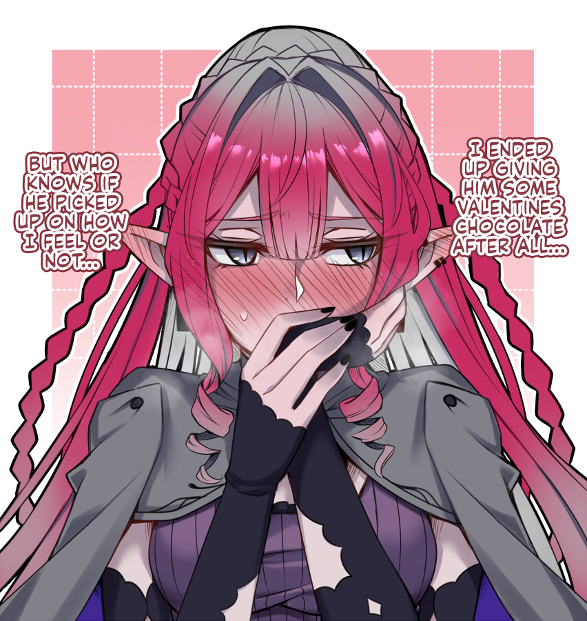 1girl, baobhan_sith_(fate), baobhan_sith_(swimsuit_pretender)_(fate), baobhan_sith_(swimsuit_pretender)_(second_ascension)_(fate), blush, braid, breasts, covering_own_mouth