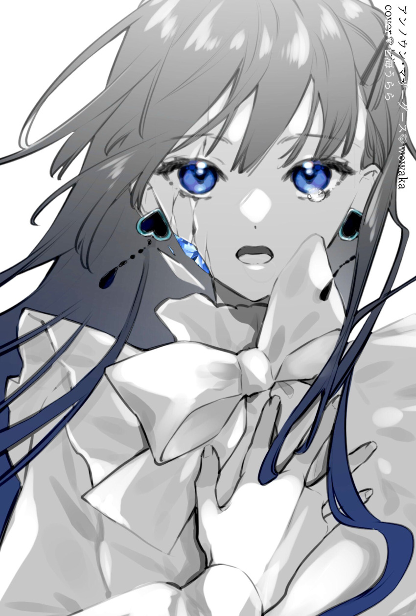 1girl, blue_eyes, blue_hair, bow, crying, crying_with_eyes_open, earrings, gradient_hair