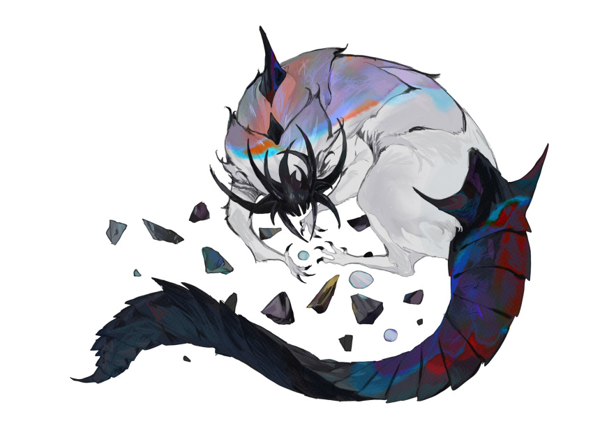 animal, animal_focus, black_mask, black_tail, colored_skin, creature, full_body, gem