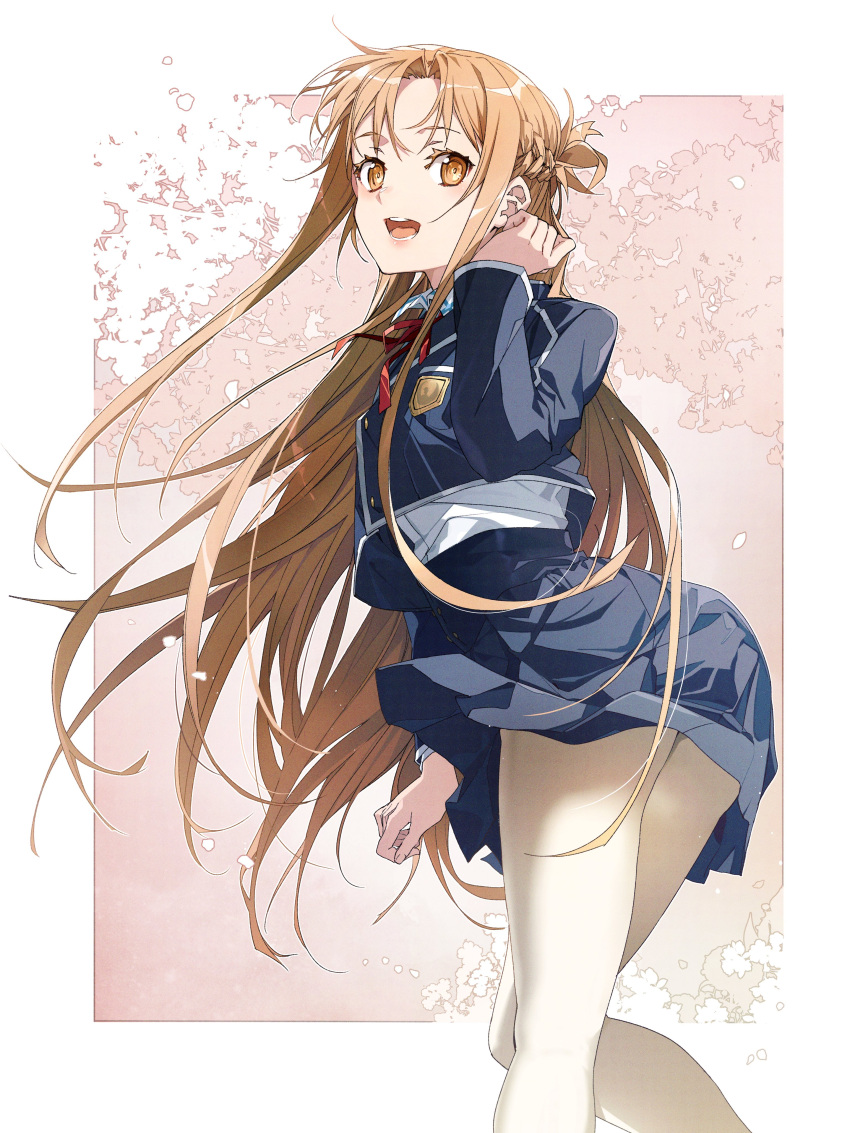 1girl, absurdres, asuna_(sao), blazer, blue_jacket, blue_skirt, brown_eyes, brown_hair
