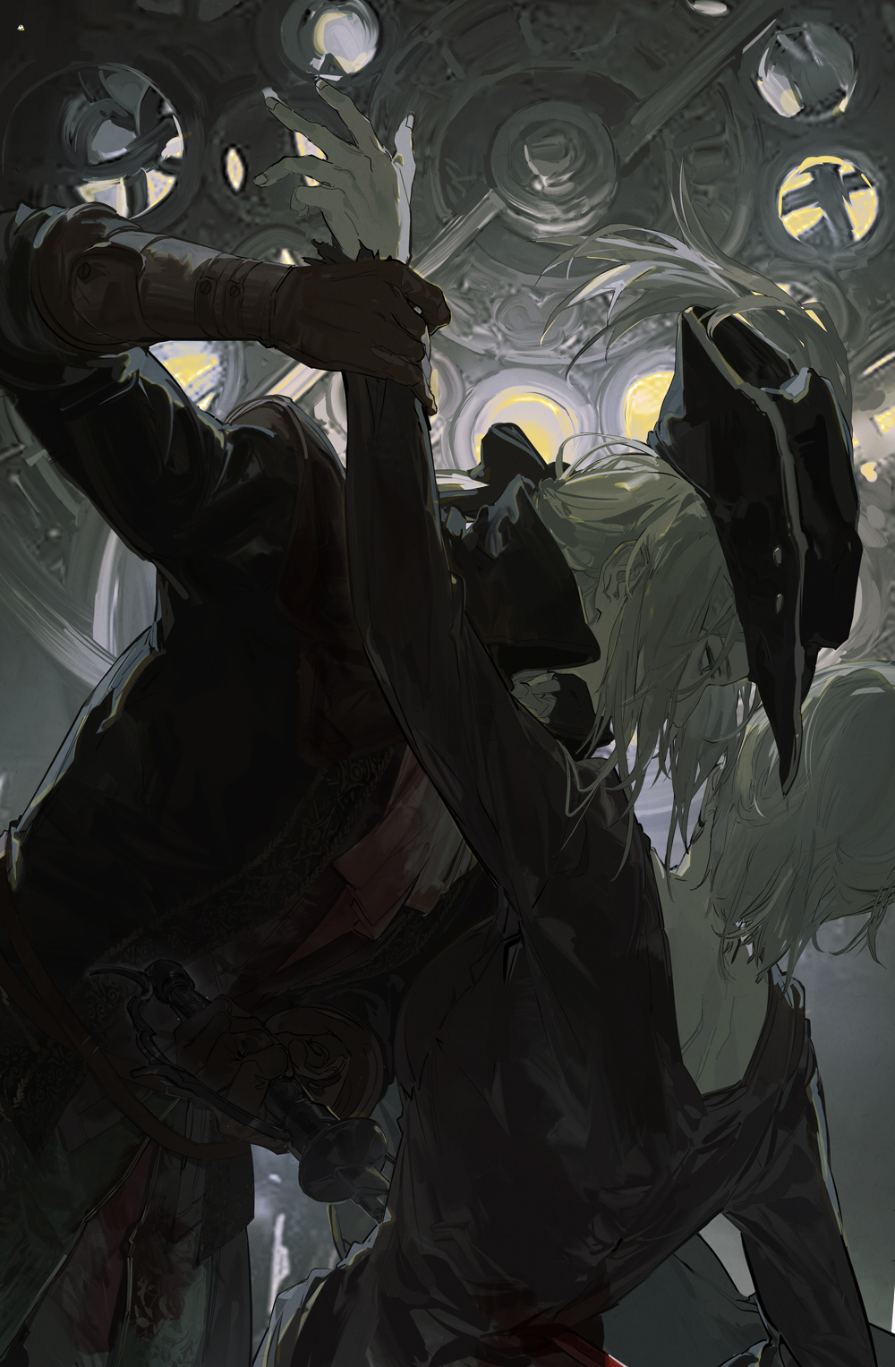 2girls, ascot, blood, blood_on_clothes, blood_stain, bloodborne, dress, gem