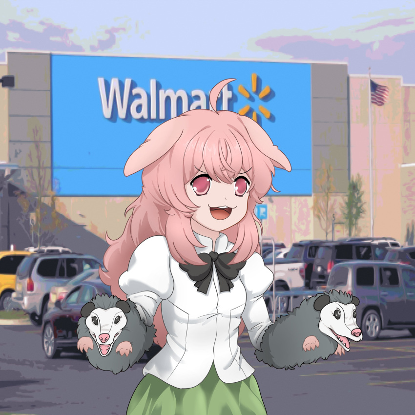 1girl, :3, absurdres, alternate_costume, american_flag, animal_ears, black_bow, black_bowtie