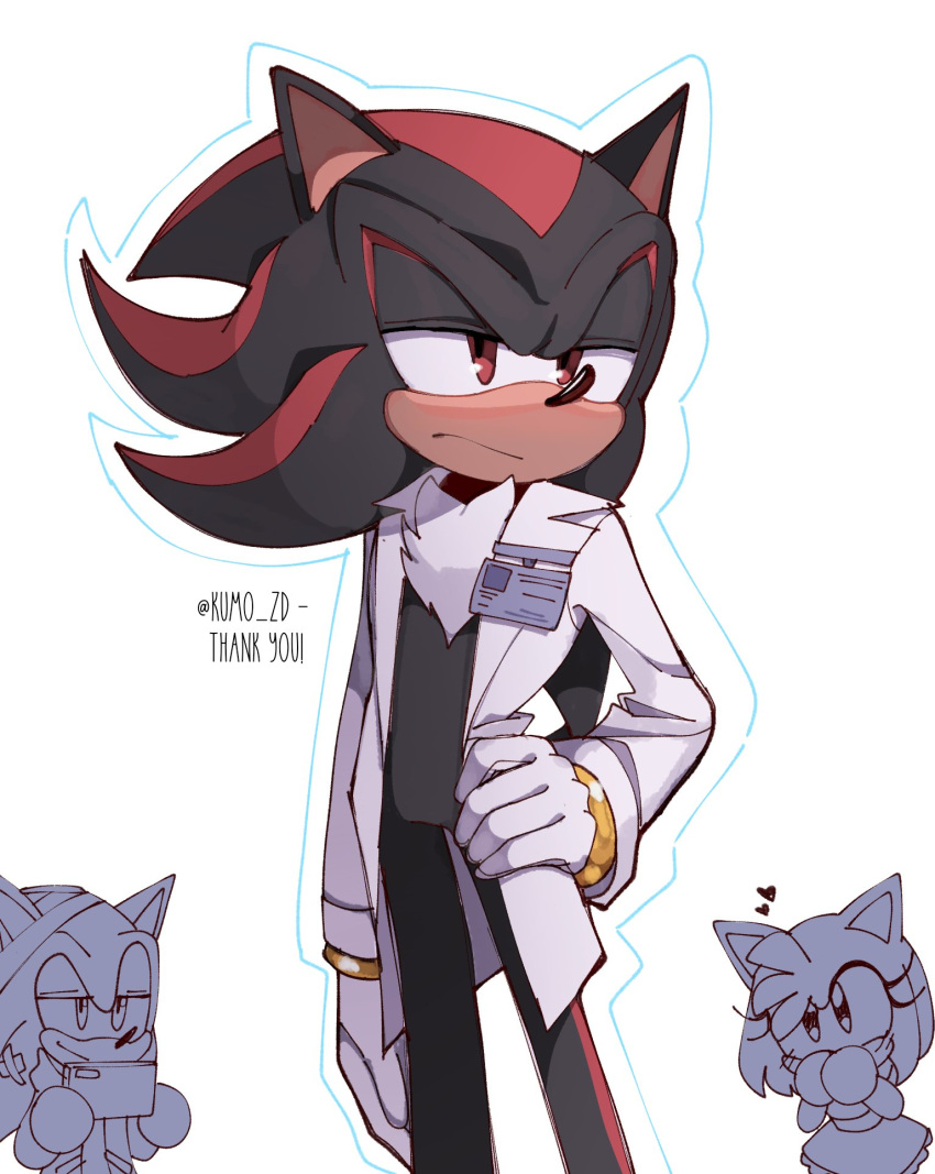 1girl, 2boys, ?, alternate_costume, amy_rose, animal_ears, artist_name, black_fur