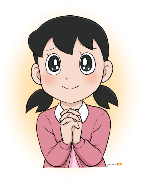 1girl, black_eyes, black_hair, commentary_request, dated, doraemon, low_twintails, minamoto_shizuka
