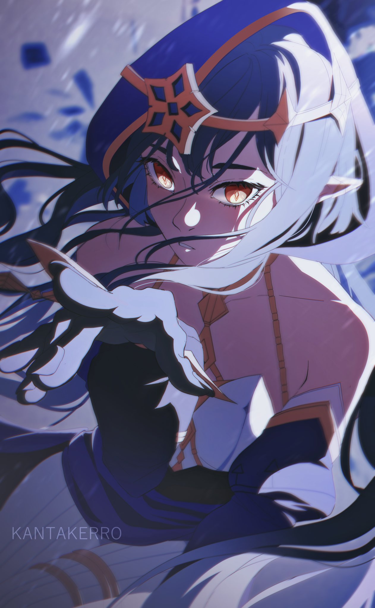 1girl, artist_name, blue_hair, eyelashes, genshin_impact, highres, kantakerro, layla_(genshin_impact)