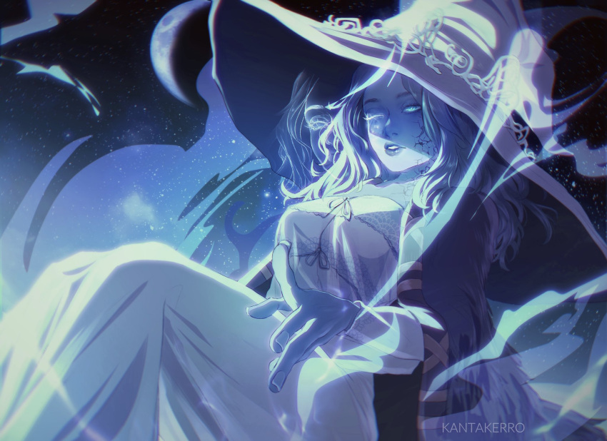 1girl, artist_name, blue_eyes, blue_hair, blue_lips, blue_skin, cloak, colored_skin