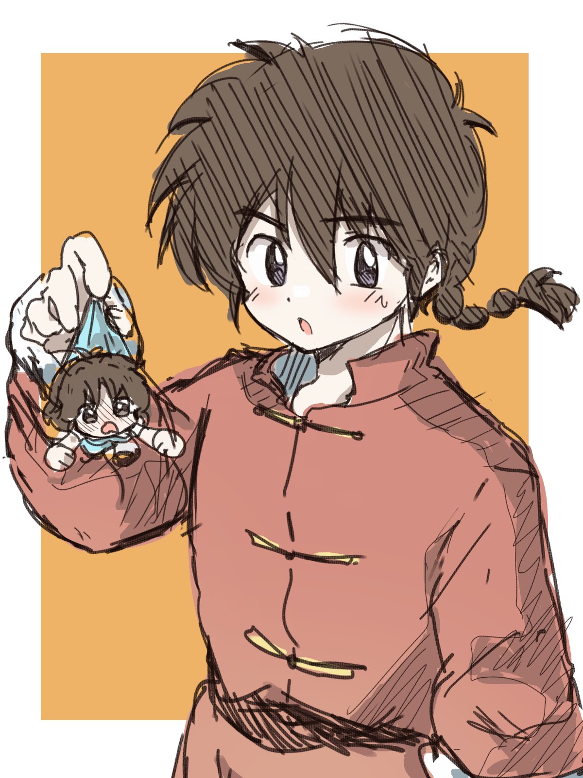 1boy, 1girl, blush, braid, braided_ponytail, chibi, chinese_clothes, eextrovrt