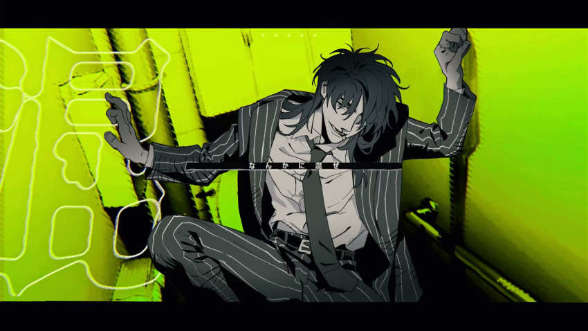 1boy, belt, blazer, blood, collared_shirt, commentary_request, feet_out_of_frame, green_background