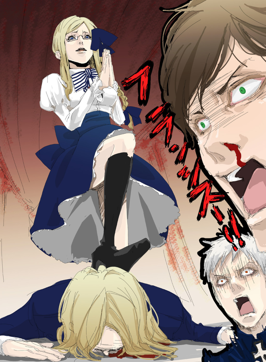 blonde_hair, blood, chihiro_(madpicasso), france_(hetalia), highres, monaco_(hetalia), nosebleed, prussia_(hetalia)
