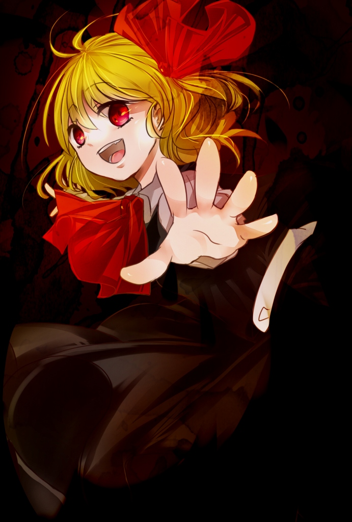 bad_id, blonde_hair, hair_ribbon, nc4, red_eyes, ribbon, rumia, short_hair, smile, solo, touhou
