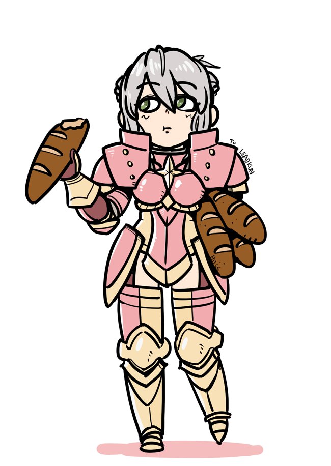 1girl, armor, baguette, bread, closed_mouth, effie_(fire_emblem), fire_emblem, fire_emblem_fates