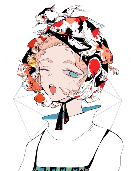 1girl, apron, black_apron, black_headwear, black_ribbon, blue_eyes, bonnet, commentary