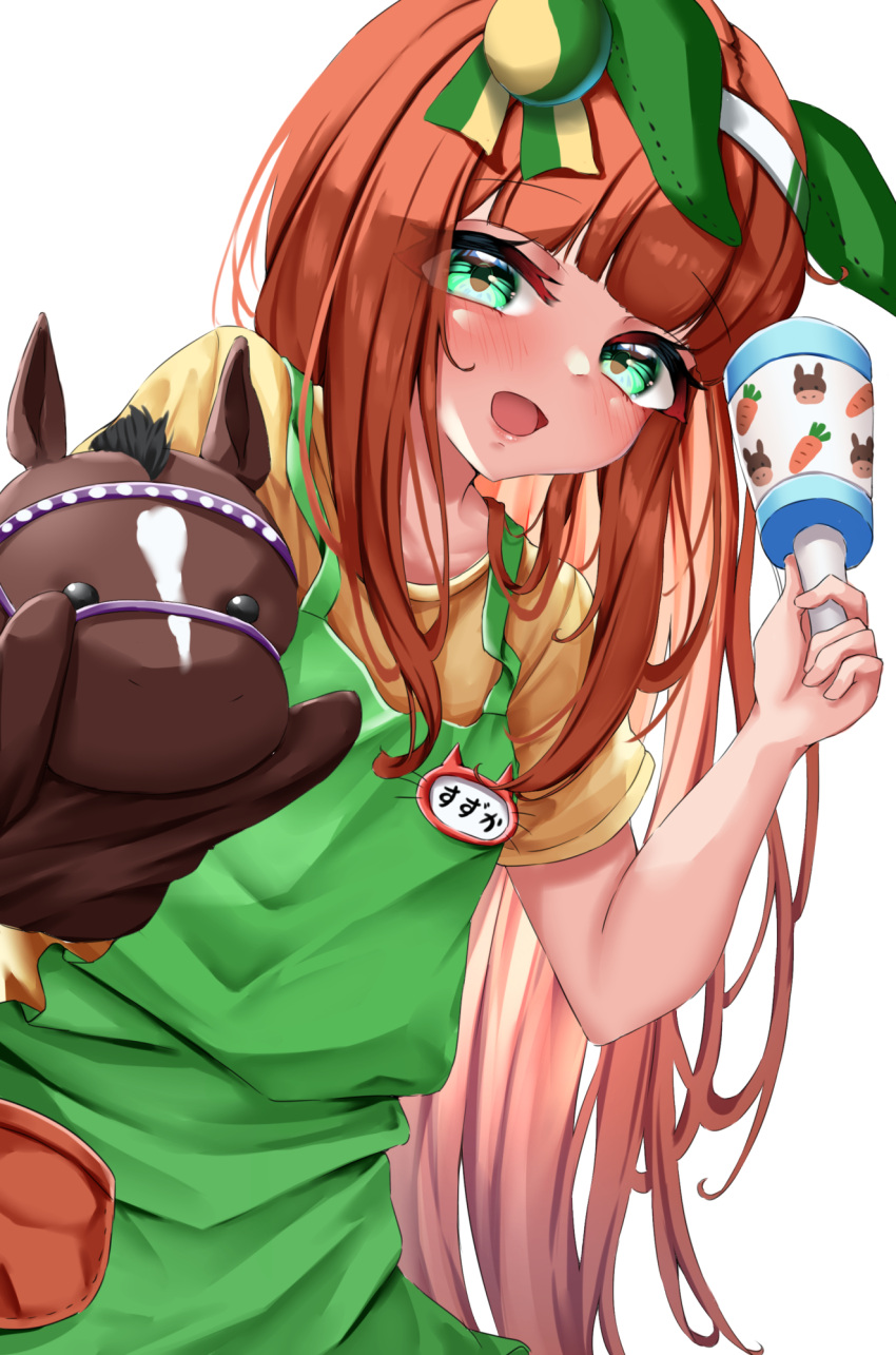 1girl, animal_ears, apron, aqua_eyes, bluhs, blush, commentary_request, doll