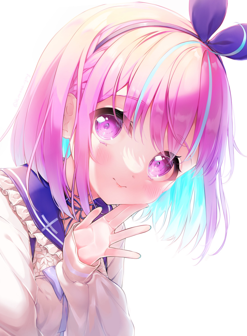 1girl, absurdres, blue_hairband, bob_cut, choker, colored_inner_hair, hairband, highres