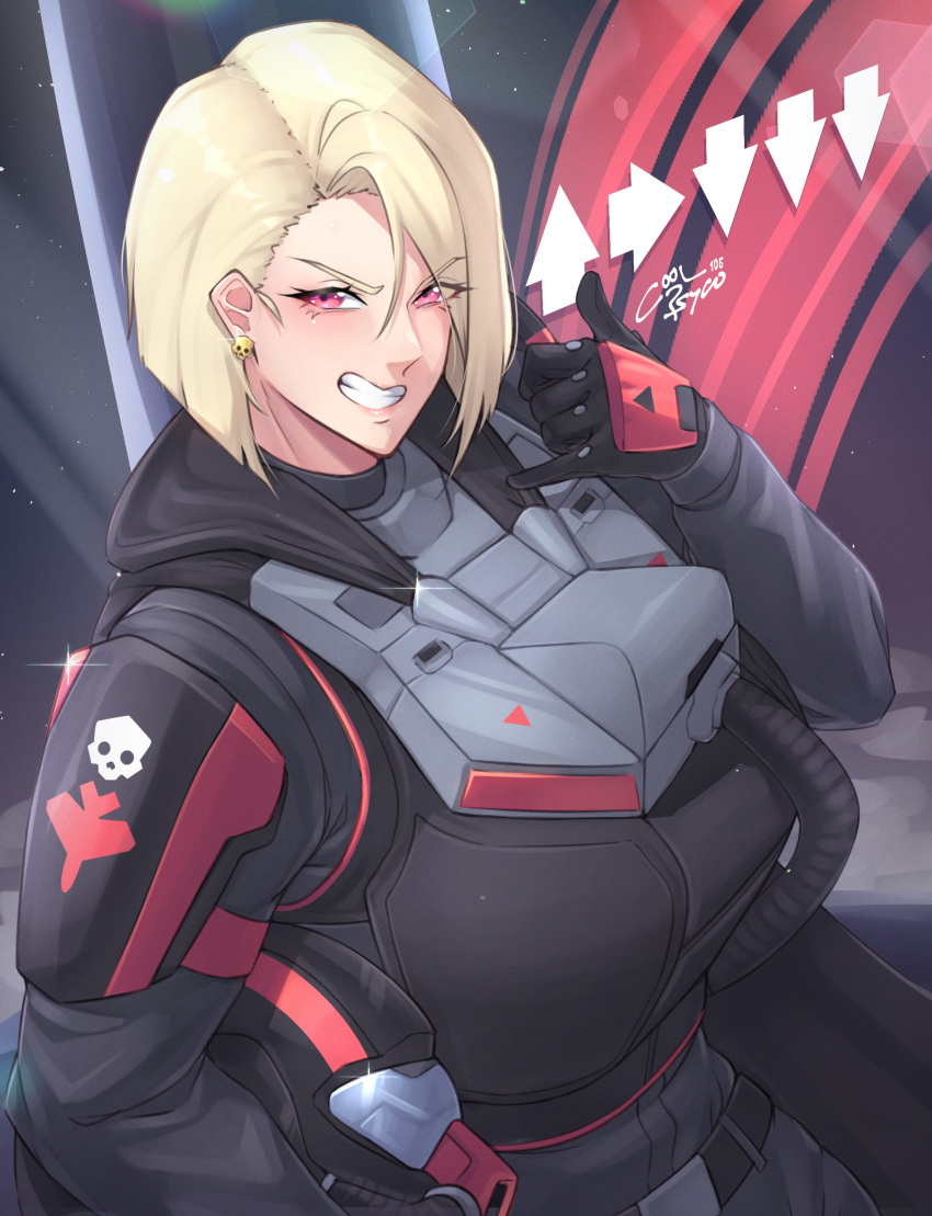 1girl, absurdres, armor, belt, blonde_hair, breasts, coolpsyco, earrings