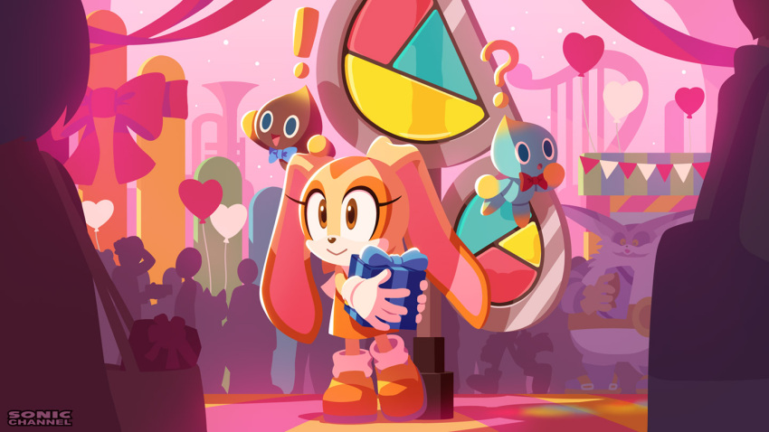 !, ?, animal_ears, balloon, big_the_cat, bow, bowtie, box