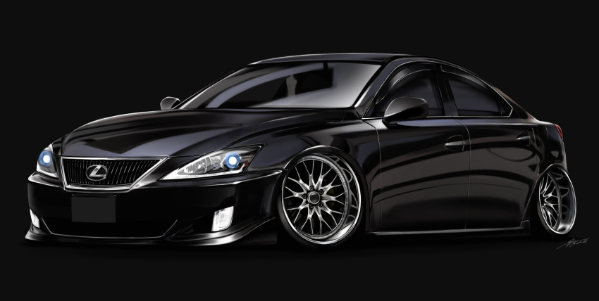 black_background, black_theme, car, commission, highres, lexus, lexus_is, lexus_is350, motor_vehicle, no_humans, original, signature, silenxe, stance_(vehicle), vehicle_focus