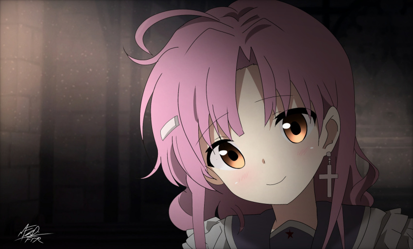 1girl, aged_down, cross, earrings, gakkou_gurashi!, highres, jewelry, long_hair