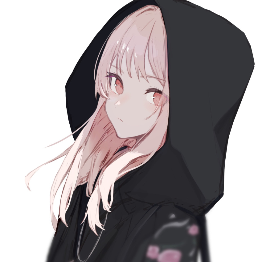 1other, akiyama_mizuki, black_jacket, closed_mouth, expressionless, from_side, highres, hood