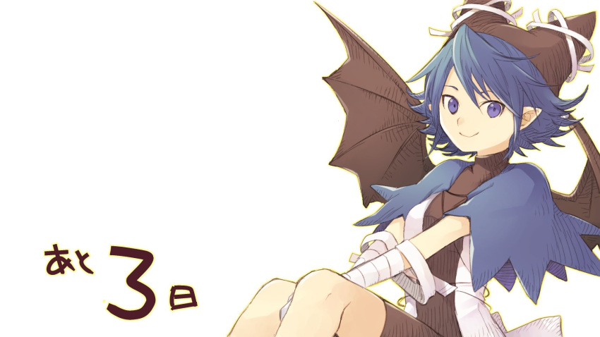 1girl, bandaged_arm, bandages, bat_wings, black_bodysuit, blue_eyes, blue_hair, bodysuit