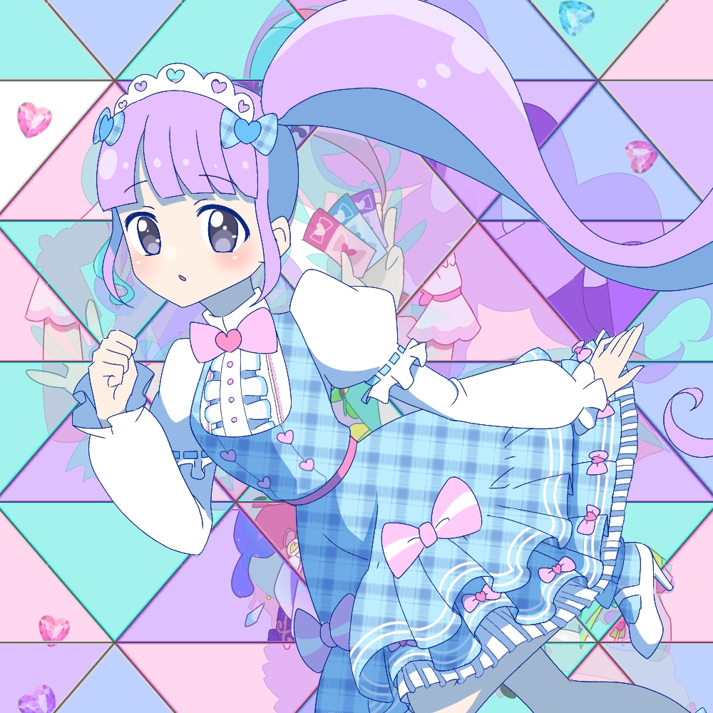 1girl, blue_bow, blue_dress, blunt_bangs, bow, center_frills, commentary_request, dress