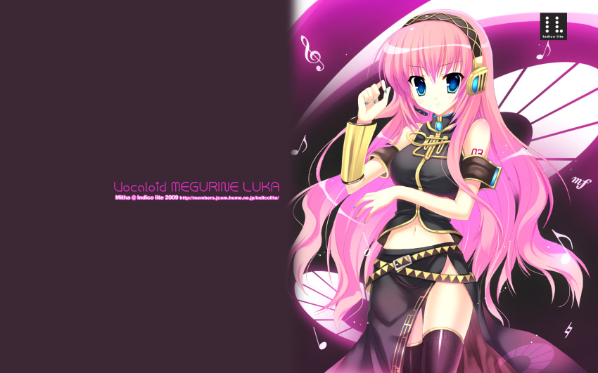 headphone, indico_lite, megurine_luka, mitha, navel, pink_hair, vocaloid