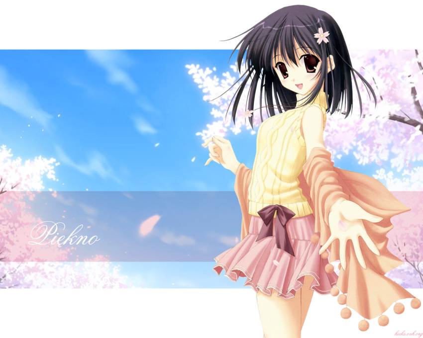 nanao_naru, skirt, sweater, translated, wallpaper, wallpaper_forced