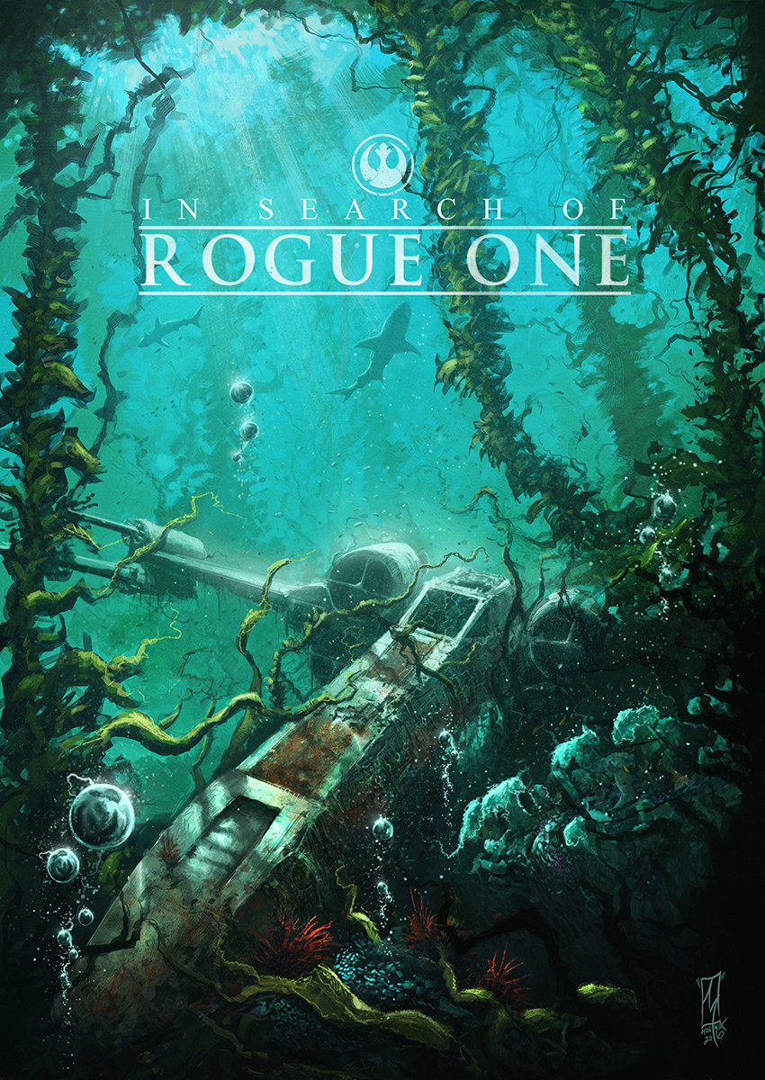 bubble, highres, logo, no_humans, plant, rebel_alliance, rogue_one:_a_star_wars_story, scenery, shanemolina, shark, spacecraft, star_wars, starfighter, t-65_x-wing, underwater, vehicle_focus, vines, wreckage, x-wing
