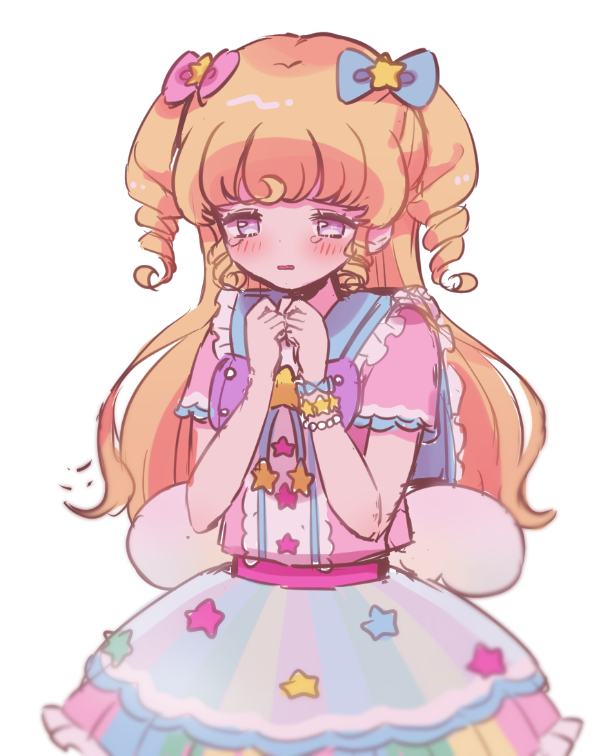 1girl, blonde_hair, blue_bow, blush, bow, bracelet, dress, hair_bow