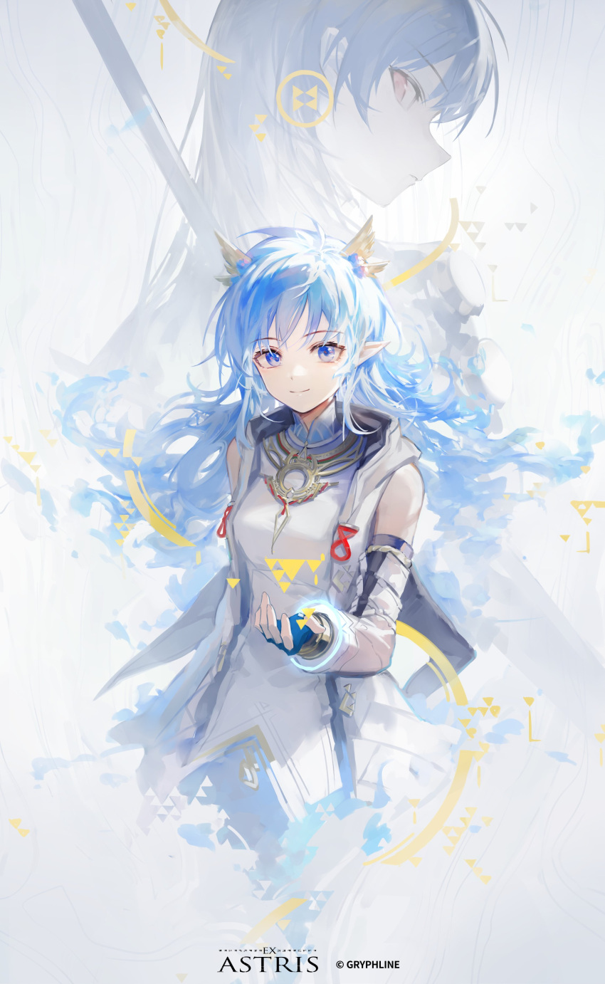 2girls, absurdres, artist_name, blue_eyes, blue_gloves, blue_hair, copyright_name, detached_sleeves