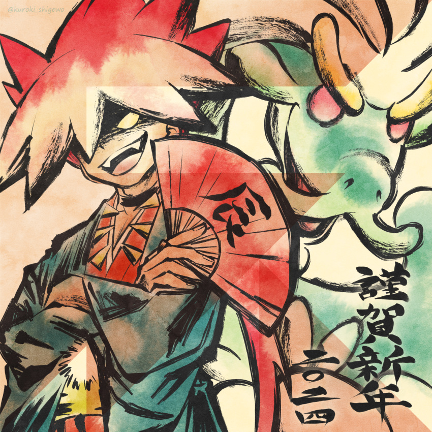 1boy, alternate_costume, black_haori, commentary_request, drampa, haori, highres, japanese_clothes