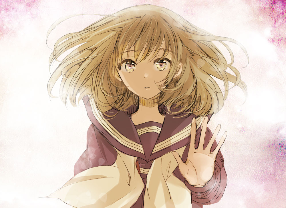 eyes, hand_on_glass, manami_(artist), original, school_uniform, serafuku, solo, sugano_manami