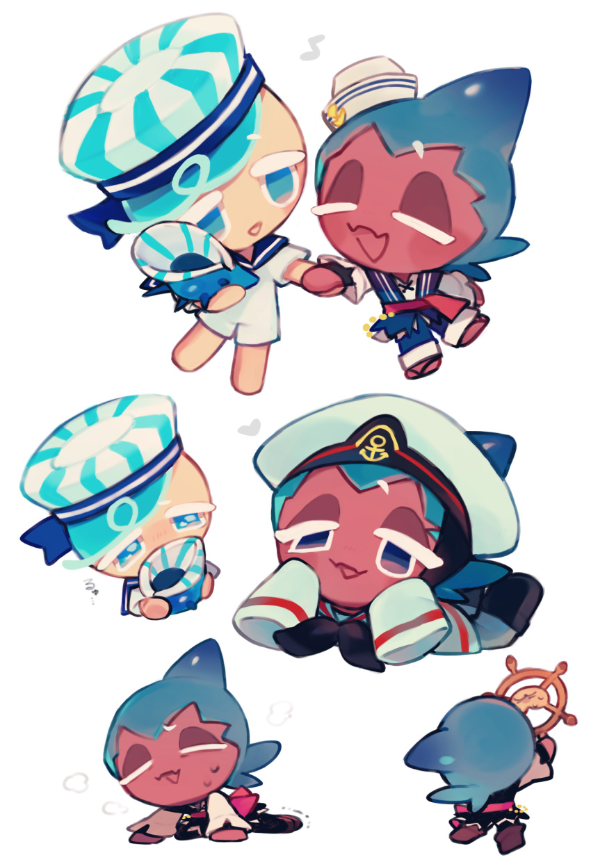 2others, anchor_symbol, aqua_hair, aqua_headwear, barefoot, blue_eyes, blue_hair, blue_headwear