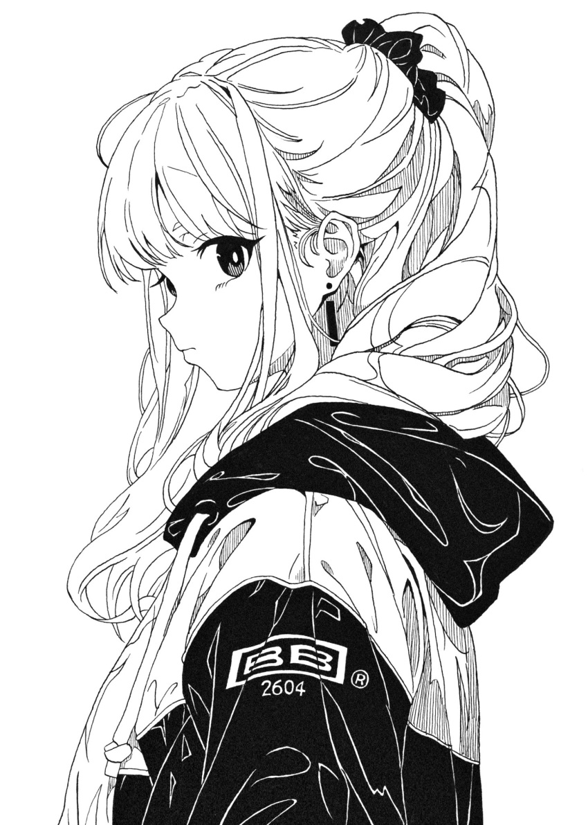 1girl, :|, arms_at_sides, closed_mouth, dong-hang, drawstring, earrings, expressionless
