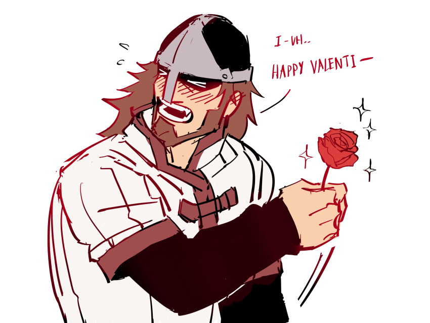 >_<, 1boy, absurdres, averting_eyes, beard, bjorn_(vinland_saga), english_text, facial_hair