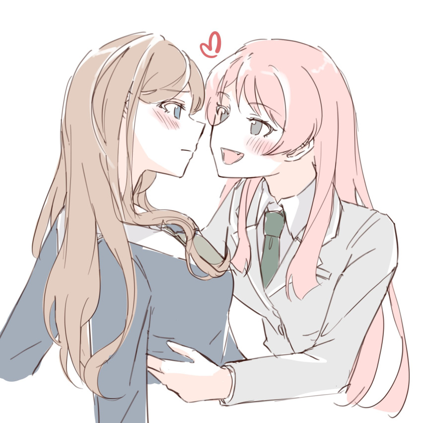 2girls, bang_dream!, bang_dream!_it's_mygo!!!!!, blazer, blue_eyes, blue_shirt, blush, breasts