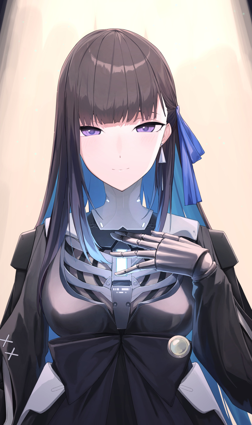 1girl, ab_(cat921), absurdres, black_dress, black_hair, blue_hair, blue_ribbon, colored_inner_hair