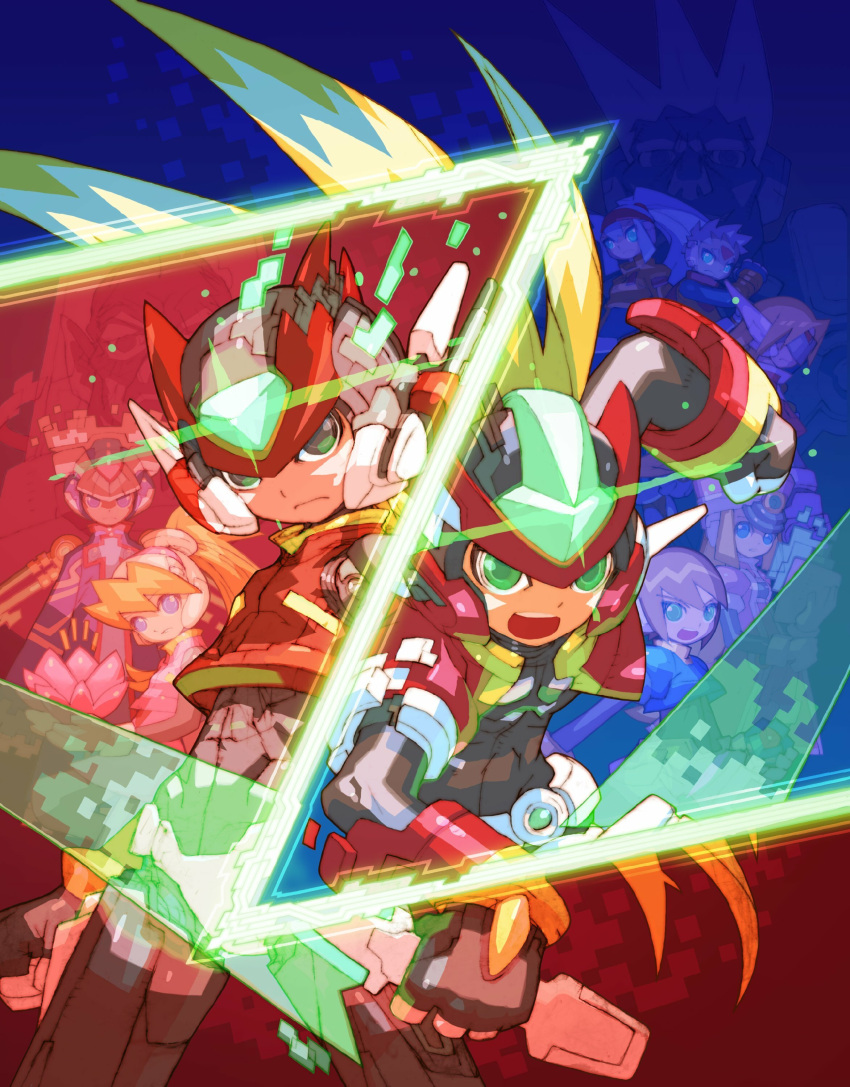 4girls, 5boys, absurdres, aile_(mega_man_zx), android, armor, ashe_(mega_man), biometal