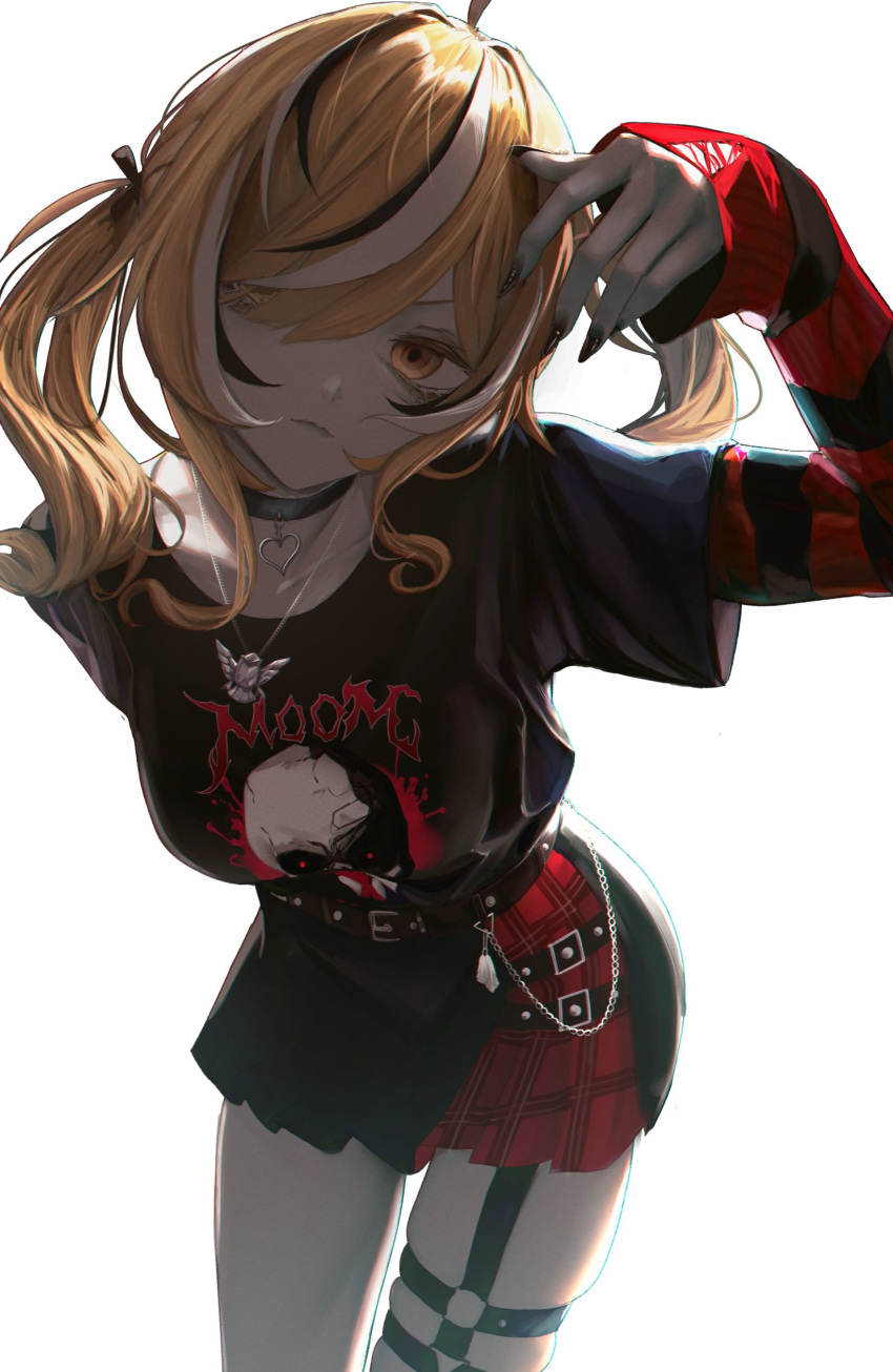 1girl, absurdres, ahoge, black_choker, black_hair, black_nails, black_shirt, black_sweater