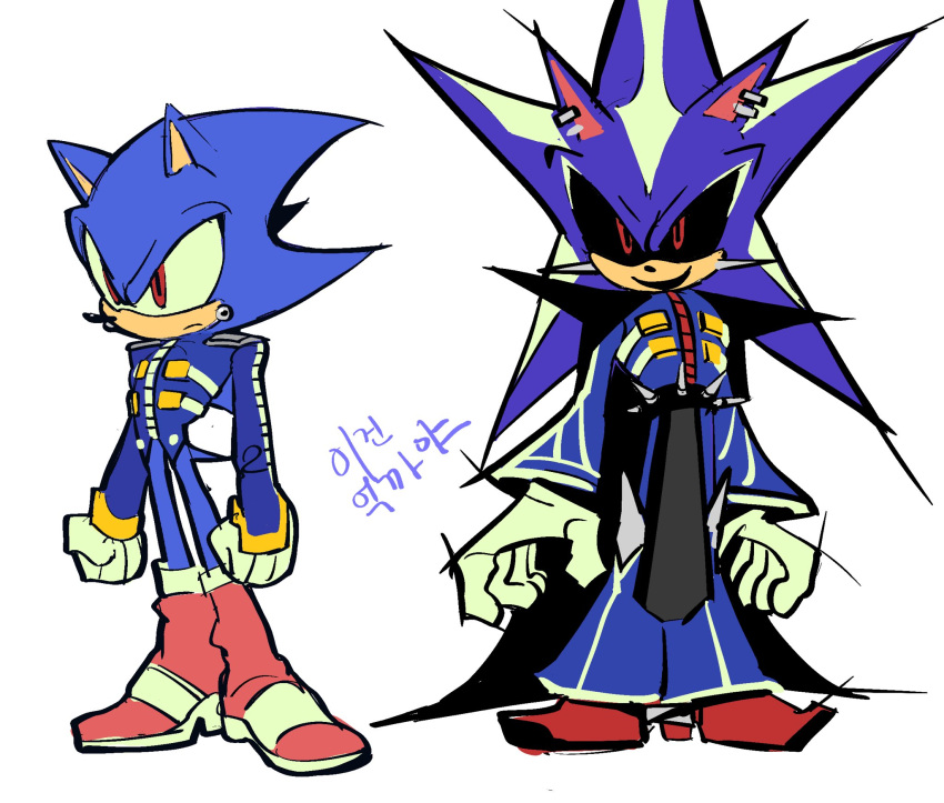 1boy, android, bell-bottoms, black_cape, black_sclera, blue_fur, blue_jacket, boots