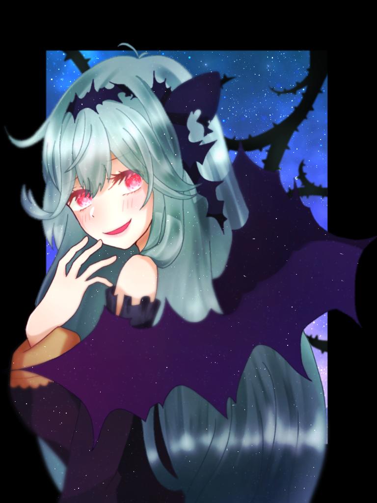 1girl, black_border, black_hairband, blue_hair, blush, border, chaos_aurora_(grimms_notes), detached_sleeves