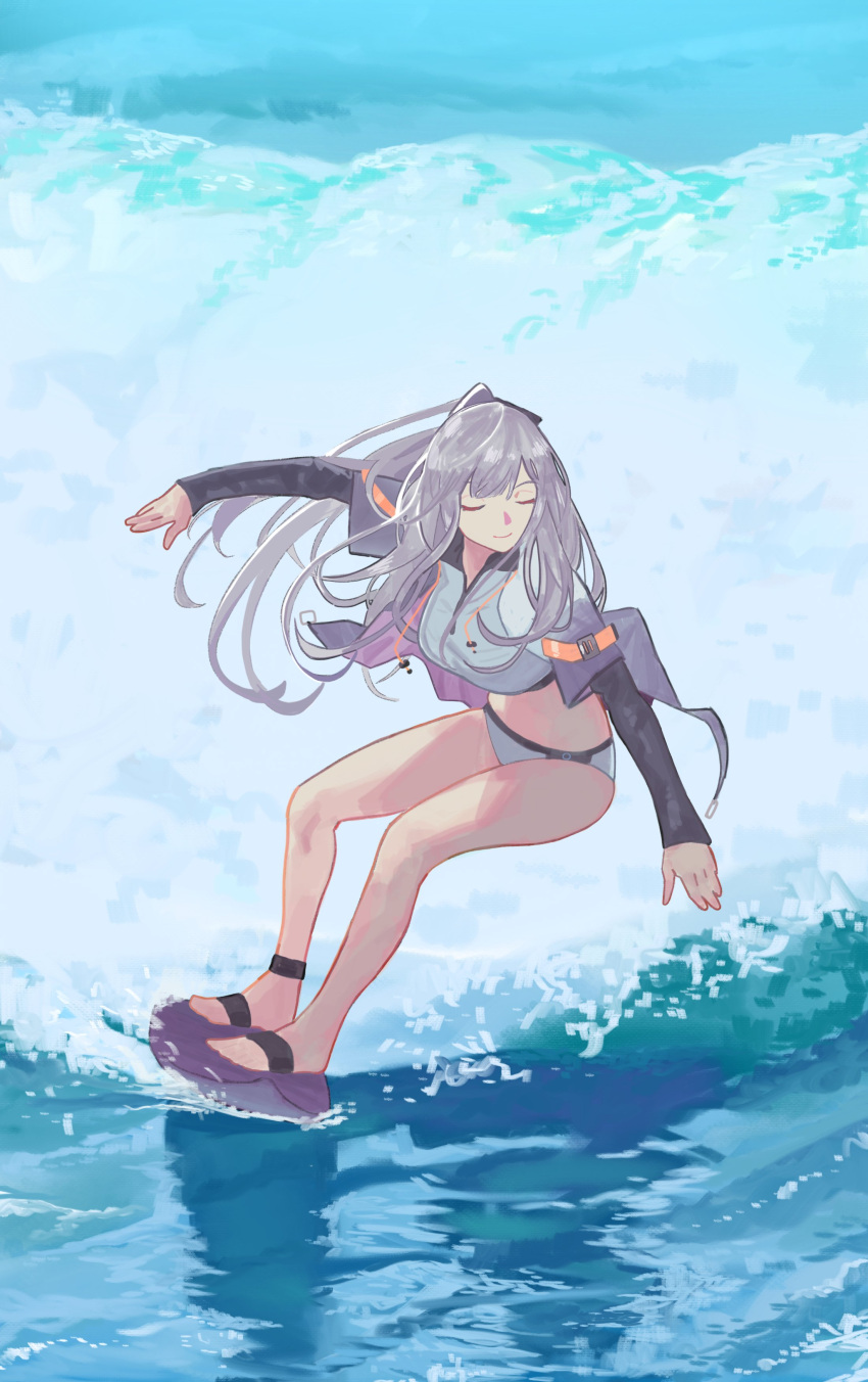 1girl, absurdres, ak-12_(age_of_slushies)_(girls'_frontline), ak-12_(girls'_frontline), bikini, closed_eyes, closed_mouth, full_body