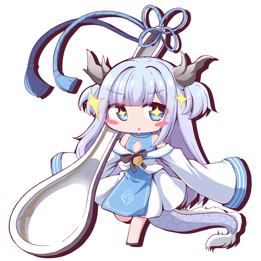 1girl, azur_lane, bare_shoulders, blue_eyes, blue_hair, blush, chibi, chinese_clothes