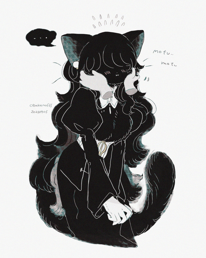 ..., 1girl, :i, absurdres, animal_ears, annei_(obakeno555), artist_name, black_dress