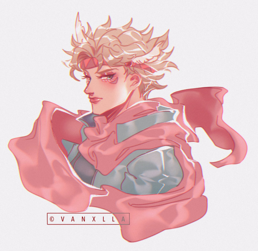 1boy, artist_name, blonde_hair, caesar_anthonio_zeppeli, commentary, facial_mark, highres, jojo_no_kimyou_na_bouken