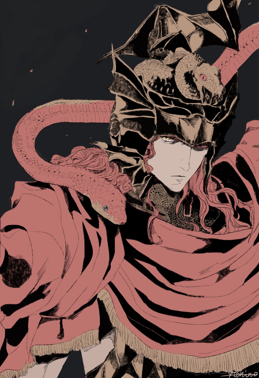 1boy, elden_ring, elden_ring:_shadow_of_the_erdtree, helmet, highres, long_hair, looking_at_viewer, messmer_the_impaler