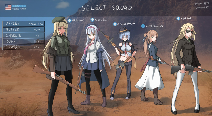 5girls, armedshipyard, battlefield_(series), battlefield_1, blonde_hair, bolt_action, brown_hair, girls_frontline